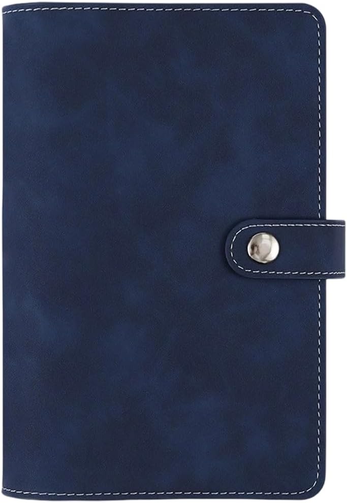 CALFOVERA A6 PU Leather Binder Cover Refillable Soft Cover Travel Journal Notebook Protector Folder 6 Ring Planner Cover Loose Leaf Binder with Divider Pocket for Meeting Filler Paper Cash (Dark Blue) - Image 1